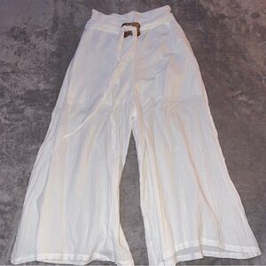 White summer ankle/ wide leg/ see through/ shorts under pants